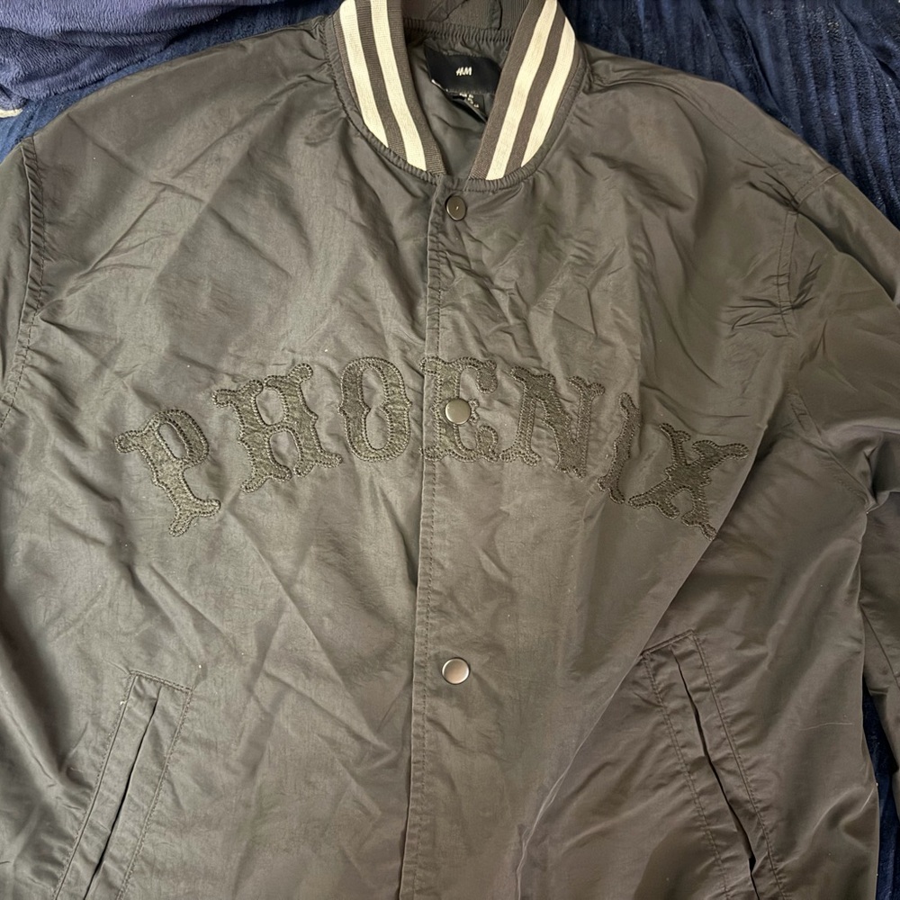 H&M black and white Bomber Jacket with Embroidered Detail